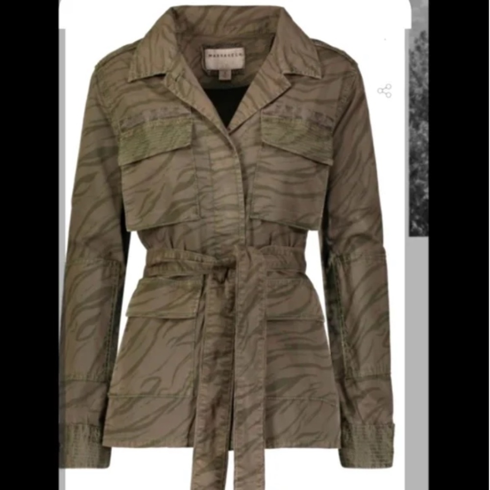 NEW! MAKARRECH DEMI BELTED ANIMAL PRINT MILITARY GREEN UTILTY WOMENS JACKET XS